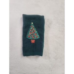 Vintage Christmas Fingertip Towel Green with Tree designs Embroidery